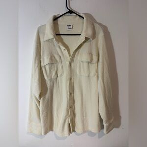 Victoria Secret PINK Women Medium Reverse Fleece Shacket Cream Button Down